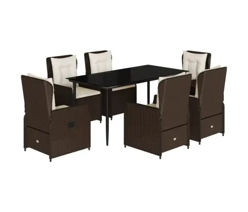 7-Osaline Aia Söögimööbli Komplekt Patjadega, Pruun, Polürotang