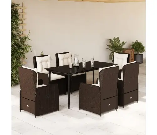 7-Osaline Aia Söögimööbli Komplekt Patjadega, Pruun, Polürotang