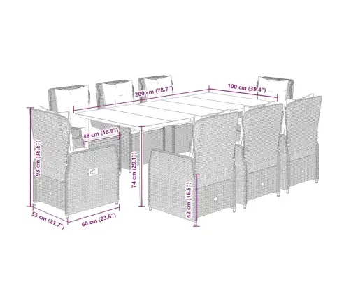 9-Daļīgs Dārza Mēbeļu Komplekts, Matrači, Brūna Pe Rotangpalma Vidaxl 9-Daļīgs Dārza Mēbeļu Komplekts, Matrači, Brūna Pe Rotangpalma Vidaxl