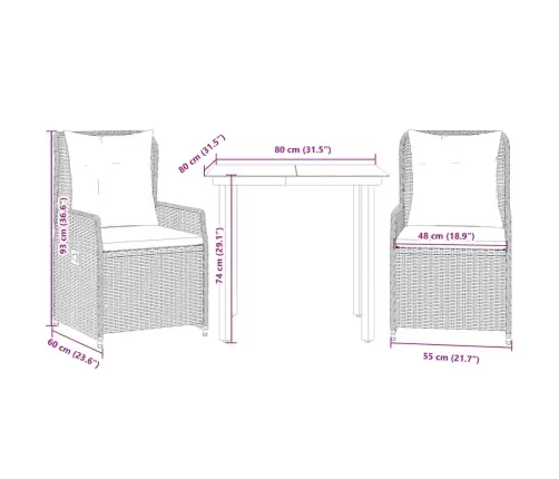 3-Daļīgs Dārza Mēbeļu Komplekts, Matrači, Brūna Pe Rotangpalma Vidaxl