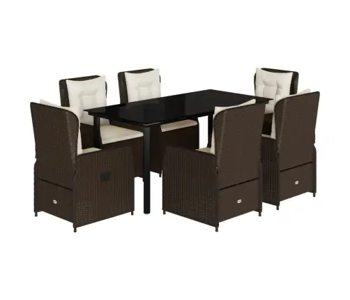 7-Osaline Aia Söögimööbli Komplekt Patjadega, Pruun, Polürotang