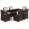 7-Osaline Aia Söögimööbli Komplekt Patjadega, Pruun, Polürotang