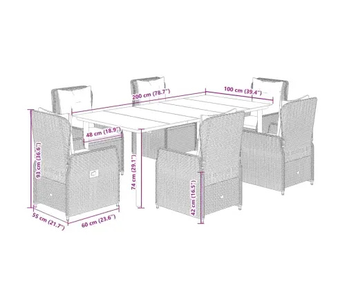 7-Daļīgs Dārza Mēbeļu Komplekts, Matrači, Brūna Pe Rotangpalma Vidaxl