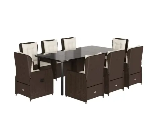 9-Daļīgs Dārza Mēbeļu Komplekts, Matrači, Brūna Pe Rotangpalma Vidaxl