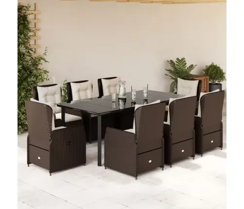 9-Daļīgs Dārza Mēbeļu Komplekts, Matrači, Brūna Pe Rotangpalma Vidaxl