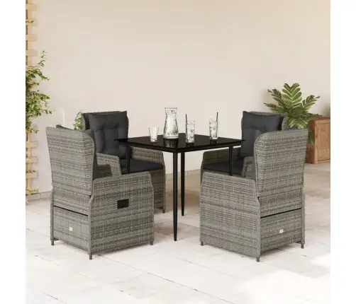 5-Daļīgs Dārza Mēbeļu Komplekts, Matrači, Pelēka Pe Rotangpalma Vidaxl