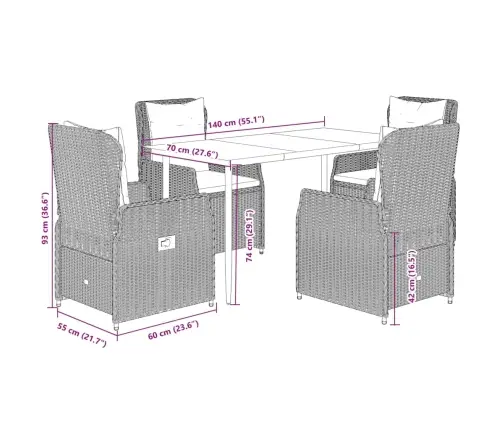 5-Daļīgs Dārza Mēbeļu Komplekts, Matrači, Pelēka Pe Rotangpalma Vidaxl