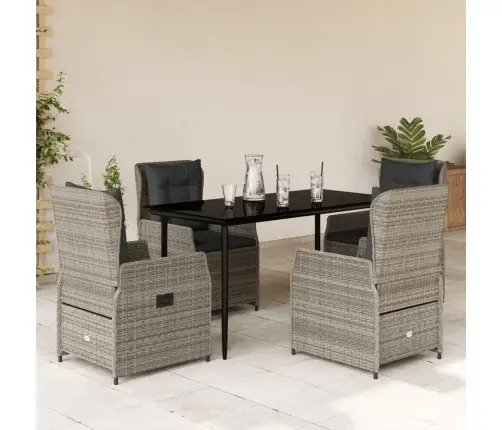 5-Daļīgs Dārza Mēbeļu Komplekts, Matrači, Pelēka Pe Rotangpalma Vidaxl