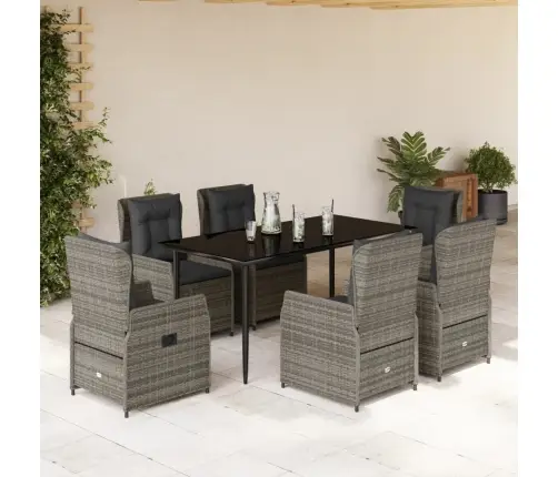 7-Daļīgs Dārza Mēbeļu Komplekts, Matrači, Pelēka Pe Rotangpalma Vidaxl