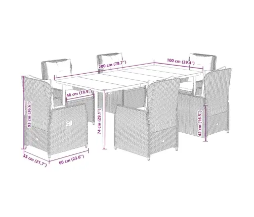 7-Osaline Aiamööbli Komplekt Patjadega, Hall, Polürotang