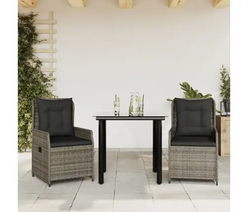 3-Daļīgs Dārza Mēbeļu Komplekts, Matrači, Pelēka Pe Rotangpalma Vidaxl