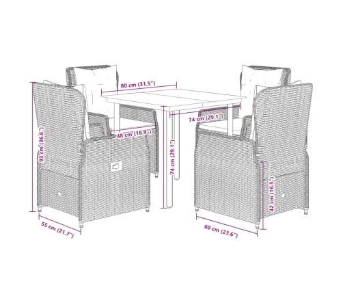 5-Osaline Aiamööbli Komplekt Patjadega, Hall, Polürotang
