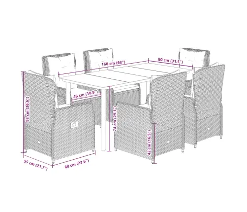 7-Osaline Aiamööbli Komplekt Patjadega, Hall, Polürotang