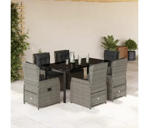 7-Osaline Aiamööbli Komplekt Patjadega, Hall, Polürotang