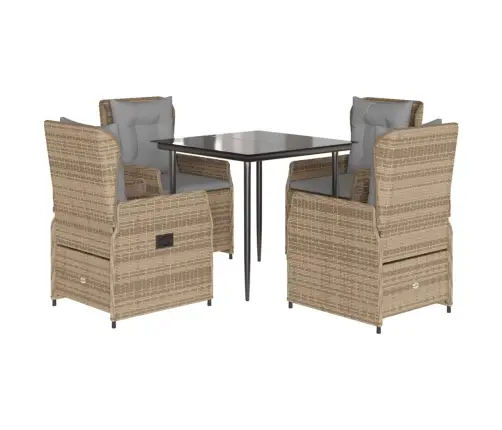 5-Daļīgs Dārza Mēbeļu Komplekts, Matrači, Bēša Pe Rotangpalma Vidaxl