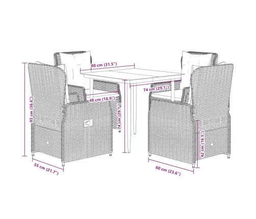 5-Daļīgs Dārza Mēbeļu Komplekts, Matrači, Bēša Pe Rotangpalma Vidaxl