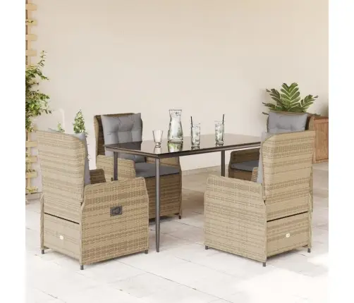 5-Daļīgs Dārza Mēbeļu Komplekts, Matrači, Bēša Pe Rotangpalma Vidaxl