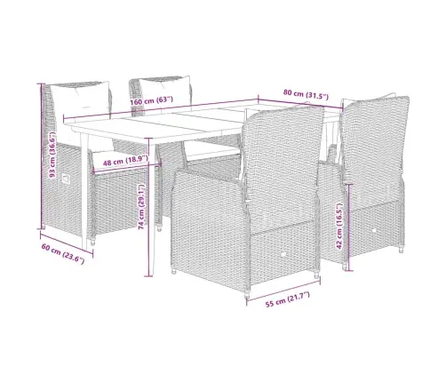 5-Daļīgs Dārza Mēbeļu Komplekts, Matrači, Bēša Pe Rotangpalma Vidaxl