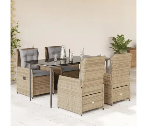 5-Daļīgs Dārza Mēbeļu Komplekts, Matrači, Bēša Pe Rotangpalma Vidaxl