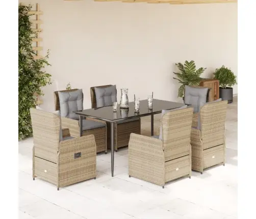 7-Osaline Aiamööbli Komplekt Patjadega, Beež, Polürotang