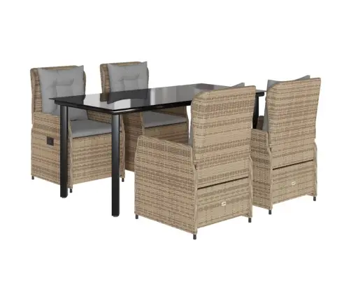 5-Daļīgs Dārza Mēbeļu Komplekts, Matrači, Bēša Pe Rotangpalma Vidaxl