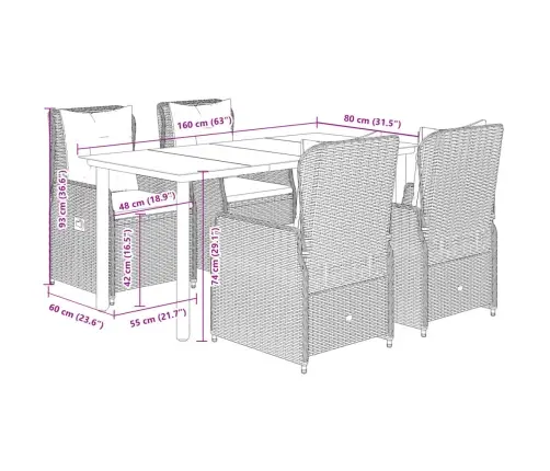 5-Daļīgs Dārza Mēbeļu Komplekts, Matrači, Bēša Pe Rotangpalma Vidaxl