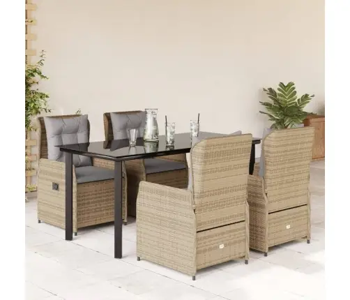 5-Daļīgs Dārza Mēbeļu Komplekts, Matrači, Bēša Pe Rotangpalma Vidaxl