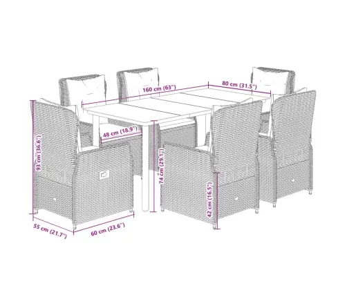 7-Osaline Aiamööbli Komplekt Patjadega, Beež, Polürotang