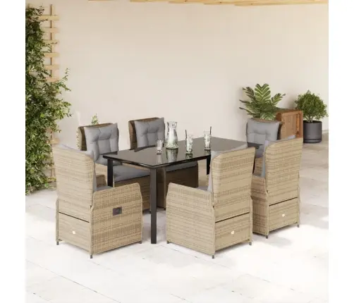 7-Osaline Aiamööbli Komplekt Patjadega, Beež, Polürotang