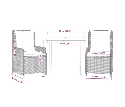 3-Daļīgs Dārza Mēbeļu Komplekts, Matrači, Bēša Pe Rotangpalma Vidaxl
