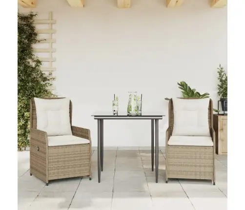 3-Daļīgs Dārza Mēbeļu Komplekts, Matrači, Bēša Pe Rotangpalma Vidaxl