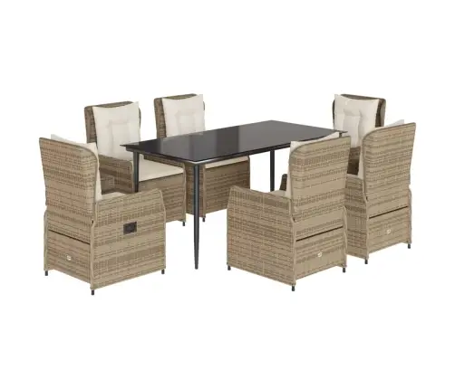 7-Daļīgs Dārza Mēbeļu Komplekts, Matrači, Bēša Pe Rotangpalma Vidaxl