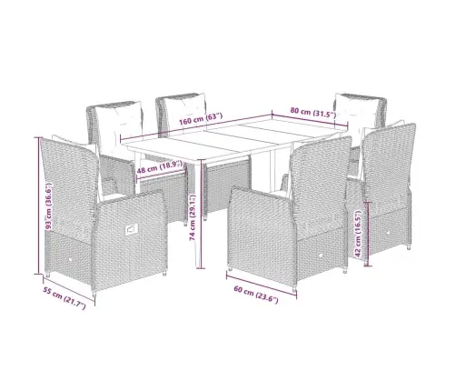7-Daļīgs Dārza Mēbeļu Komplekts, Matrači, Bēša Pe Rotangpalma Vidaxl