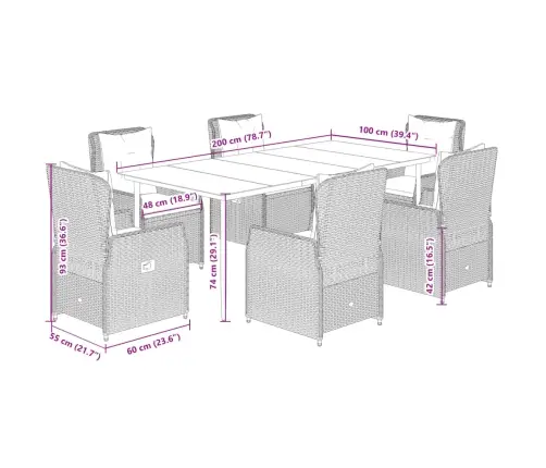 7-Osaline Aiamööbli Komplekt Patjadega, Beež, Polürotang
