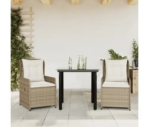 3-Daļīgs Dārza Mēbeļu Komplekts, Matrači, Bēša Pe Rotangpalma Vidaxl