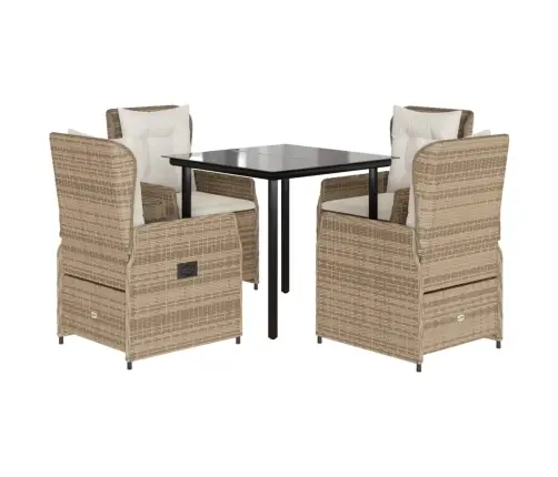 5-Daļīgs Dārza Mēbeļu Komplekts, Matrači, Bēša Pe Rotangpalma Vidaxl