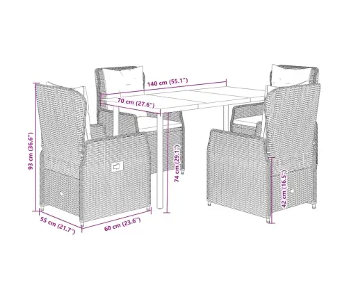 5-Daļīgs Dārza Mēbeļu Komplekts, Matrači, Bēša Pe Rotangpalma Vidaxl