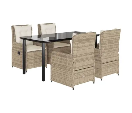 5-Daļīgs Dārza Mēbeļu Komplekts, Matrači, Bēša Pe Rotangpalma Vidaxl