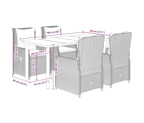 5-Daļīgs Dārza Mēbeļu Komplekts, Matrači, Bēša Pe Rotangpalma Vidaxl