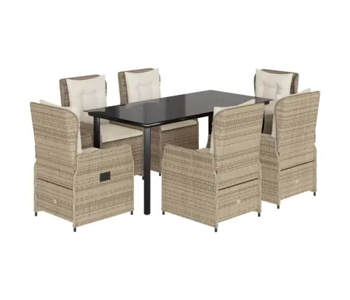 Sodo Komplektas Su Pagalvėlėmis, 7 Dalių, Smėlio, Poliratanas