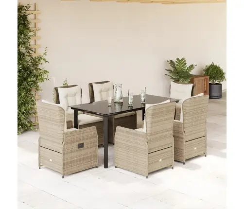 Sodo Komplektas Su Pagalvėlėmis, 7 Dalių, Smėlio, Poliratanas