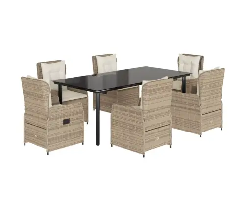 7-Daļīgs Dārza Mēbeļu Komplekts, Matrači, Bēša Pe Rotangpalma Vidaxl