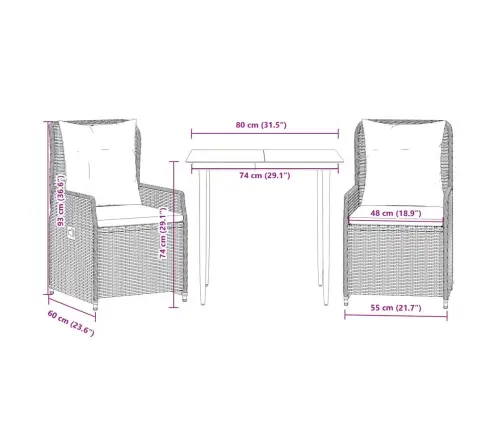 Sodo Komplektas Su Pagalvėlėmis, 3 Dalių, Pilkas, Poliratanas