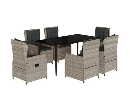 7-Daļīgs Dārza Mēbeļu Komplekts, Matrači,Gaiši Pelēka Pe Pinums Vidaxl