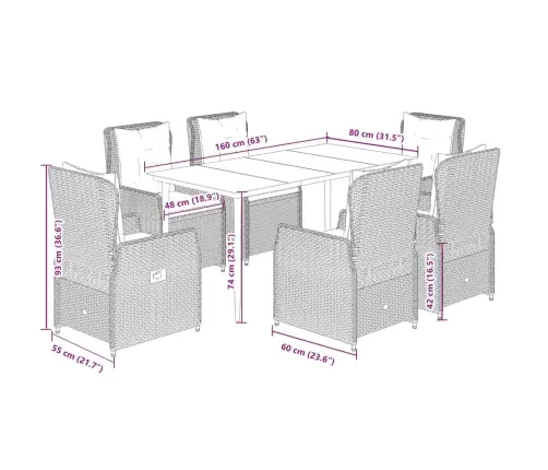7-Daļīgs Dārza Mēbeļu Komplekts, Matrači,Gaiši Pelēka Pe Pinums Vidaxl