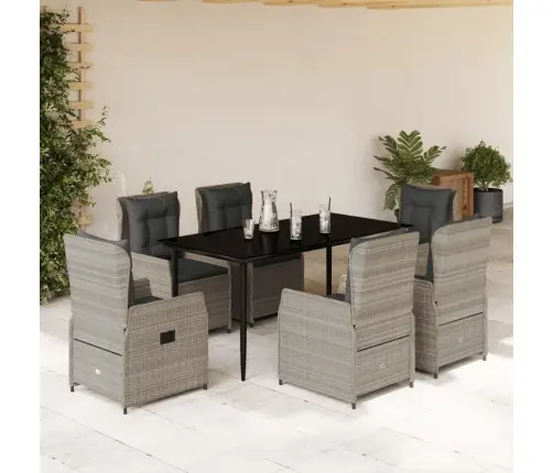 7-Daļīgs Dārza Mēbeļu Komplekts, Matrači,Gaiši Pelēka Pe Pinums Vidaxl