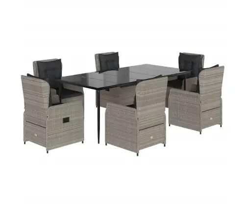 7-Daļīgs Dārza Mēbeļu Komplekts, Matrači,Gaiši Pelēka Pe Pinums Vidaxl