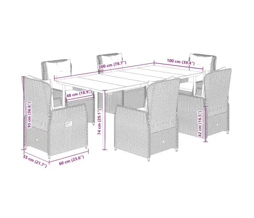 7-Daļīgs Dārza Mēbeļu Komplekts, Matrači,Gaiši Pelēka Pe Pinums Vidaxl
