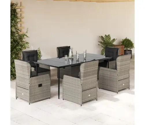 7-Daļīgs Dārza Mēbeļu Komplekts, Matrači,Gaiši Pelēka Pe Pinums Vidaxl