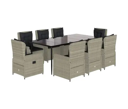 9-Osaline Aiamööbli Komplekt Patjadega, Helehall, Polürotang